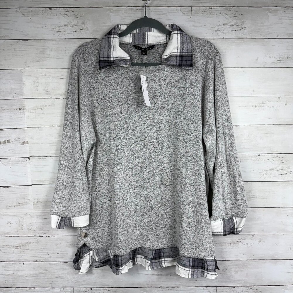 Zac and Rachel Grey Shirt Trim Tunic Sweater